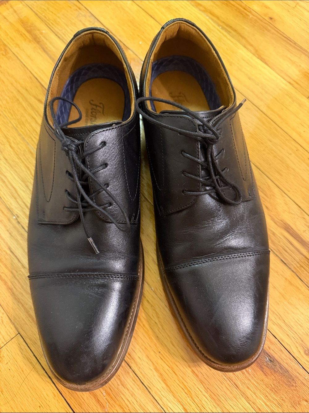 Sz 10M Florsheim Men's Black Leather Cap-Toe Dress Oxfords